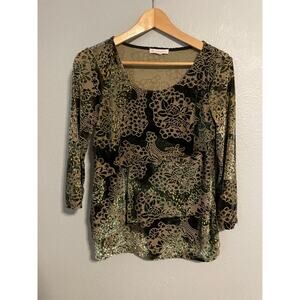 DB Womens Top Medium Floral Velvet Burnout Tiered Stretch Forest Fairy Romantic
